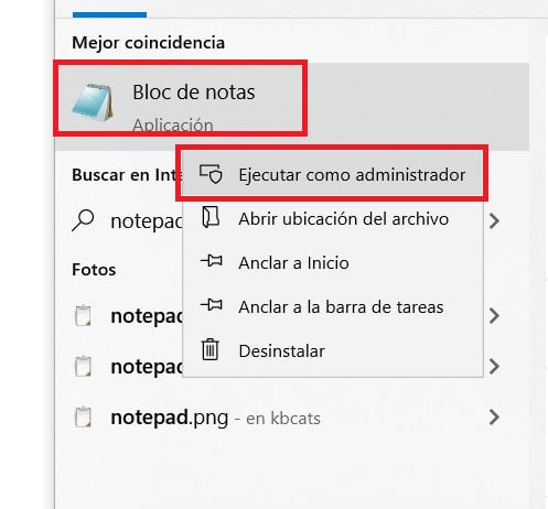 Ejecutar como administrador el blog de notas