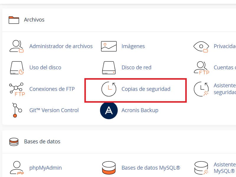 CPanel Copias de Seguridad