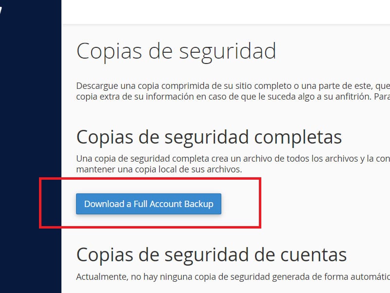 Descargar copia completa de cuenta cpanel